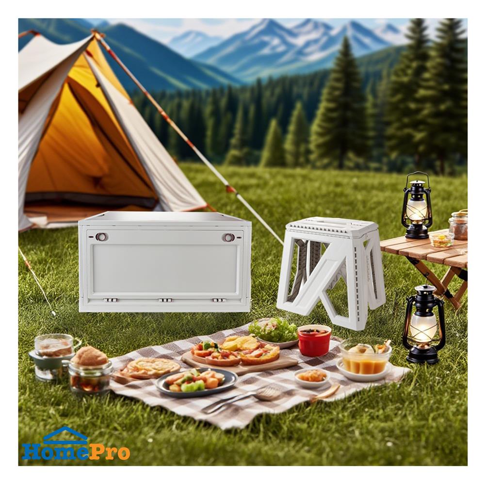 กล่องเก็บของพับได้พร้อมเก้าอี้ STACKO GLAM TOP ไม้ 59.5x41.5x34.7 ซม. สีเบจ