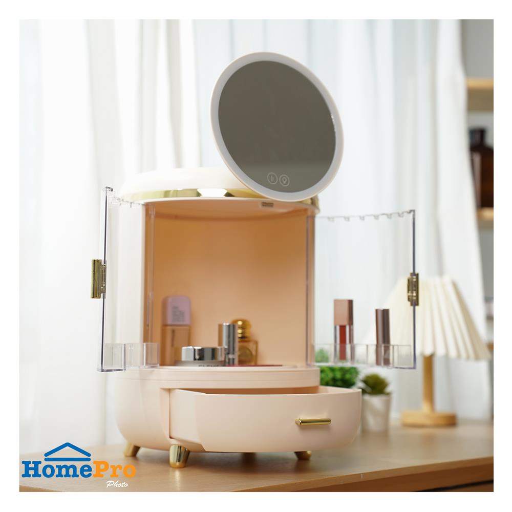 กล่องจัดเก็บเครื่องสำอาง พร้อมกระจก LED STACKO RIKA 26.5x26.5x35.5 ซม. สีขาว