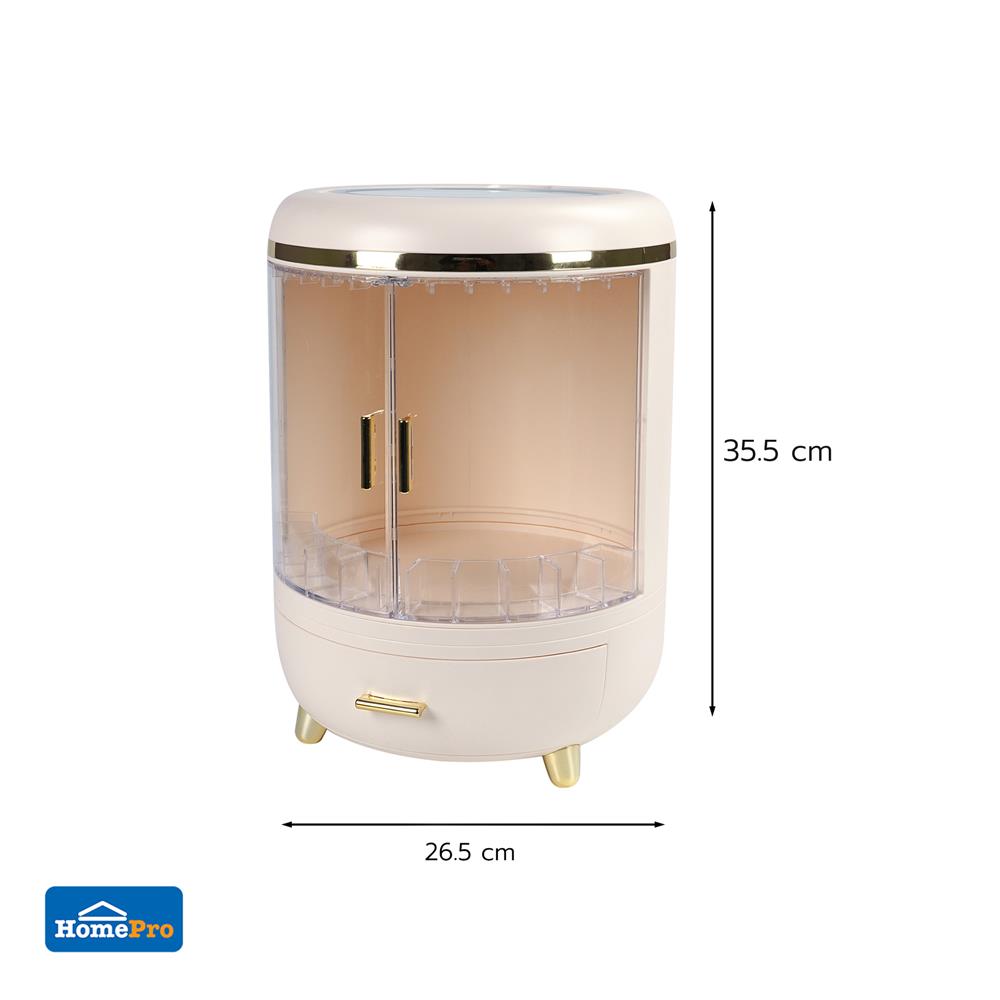 กล่องจัดเก็บเครื่องสำอาง พร้อมกระจก LED STACKO RIKA 26.5x26.5x35.5 ซม. สีขาว