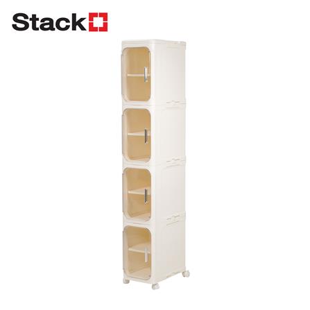 ตู้บานเปิดแคบ 4 ชั้น มีล้อ STACKO NICO 20x33x125.5 ซม. สีวอร์มขาว/ใส_0