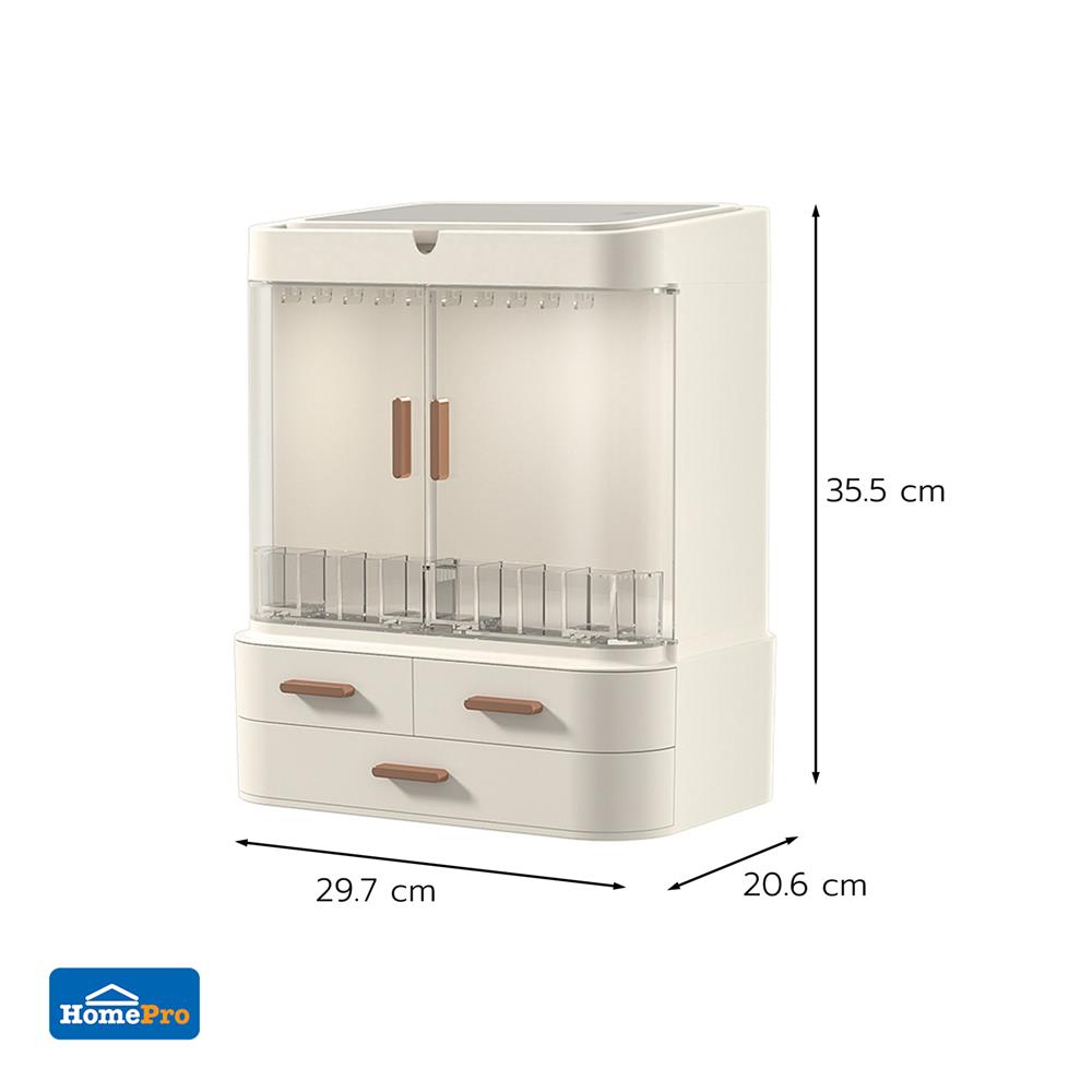 กล่องจัดเก็บเครื่องสำอาง พร้อมกระจก LED STACKO MIKA 29.7x20.6x35.5ซม. สีขาว