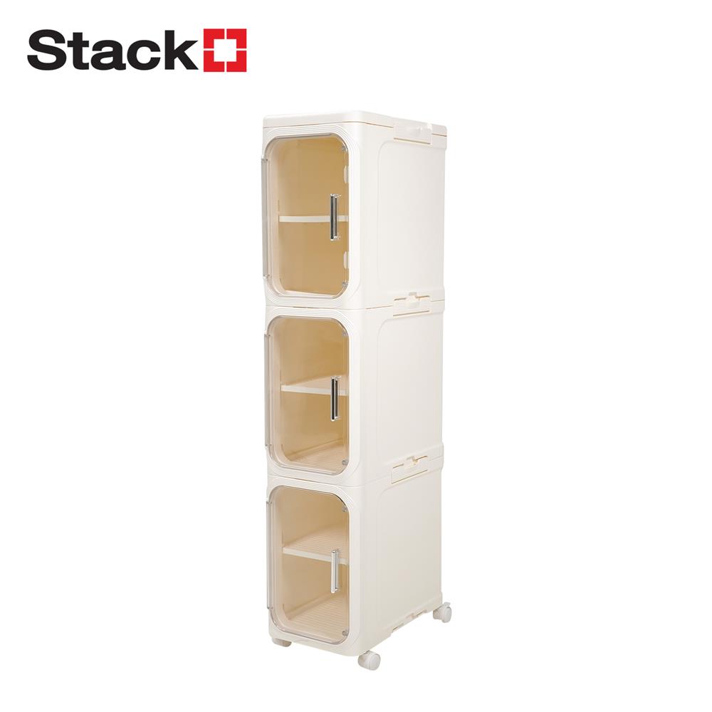ตู้บานเปิดแคบ 3 ชั้น มีล้อ STACKO NICO 20x33x95 ซม. สีวอร์มขาว/ใส