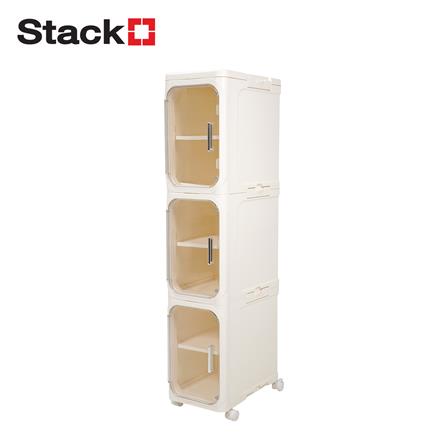 ตู้บานเปิดแคบ 3 ชั้น มีล้อ STACKO NICO 20x33x95 ซม. สีวอร์มขาว/ใส_0