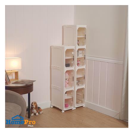 ตู้บานเปิดแคบ 3 ชั้น มีล้อ STACKO NICO 20x33x95 ซม. สีวอร์มขาว/ใส_5