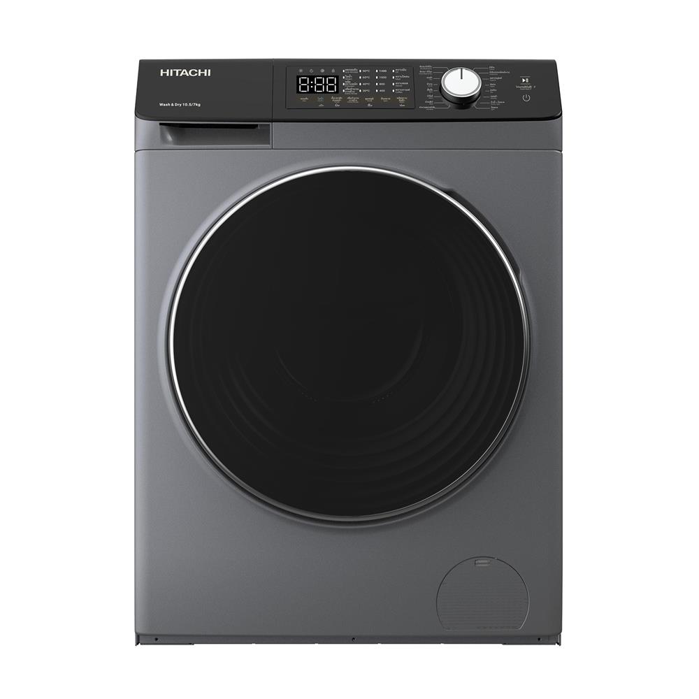 เครื่องซักอบผ้าฝาหน้า HITACHI BD-D1054HVOS 10.5/7 กก. 1400RPM อินเวอร์เตอร์ สีเทา