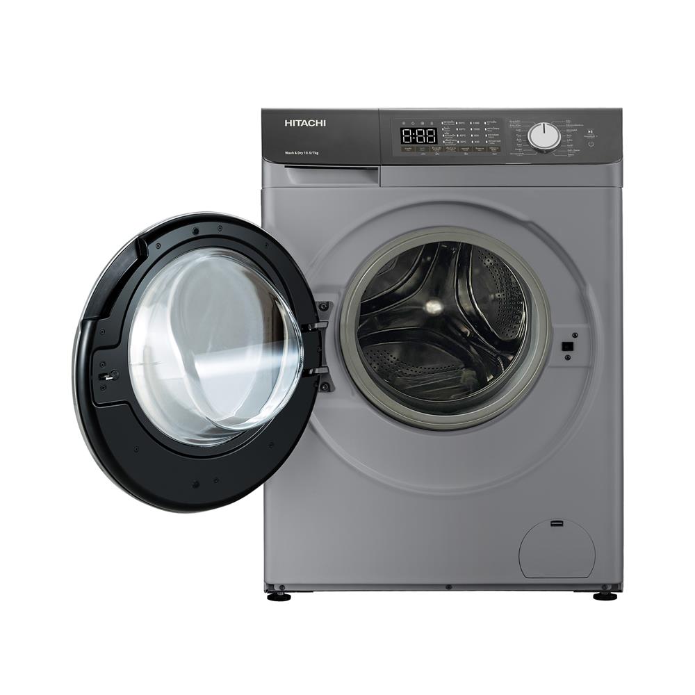 เครื่องซักอบผ้าฝาหน้า HITACHI BD-D1054HVOS 10.5/7 กก. 1400RPM อินเวอร์เตอร์ สีเทา