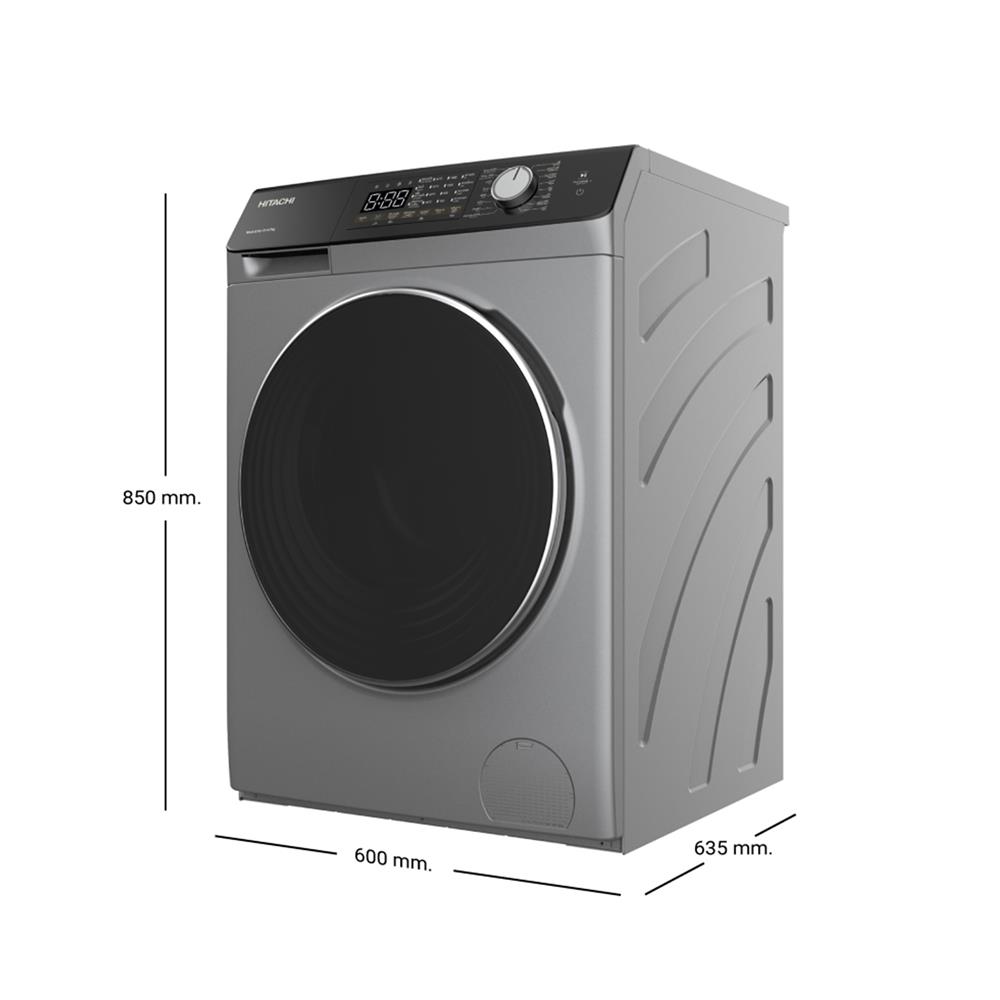 เครื่องซักอบผ้าฝาหน้า HITACHI BD-D1054HVOS 10.5/7 กก. 1400RPM อินเวอร์เตอร์ สีเทา