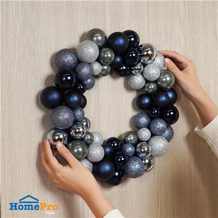 หรีดลูกบอลคริสต์มาส HOME LIVING STYLE 34x34 ซม. สีเงิน/ฟ้า_3