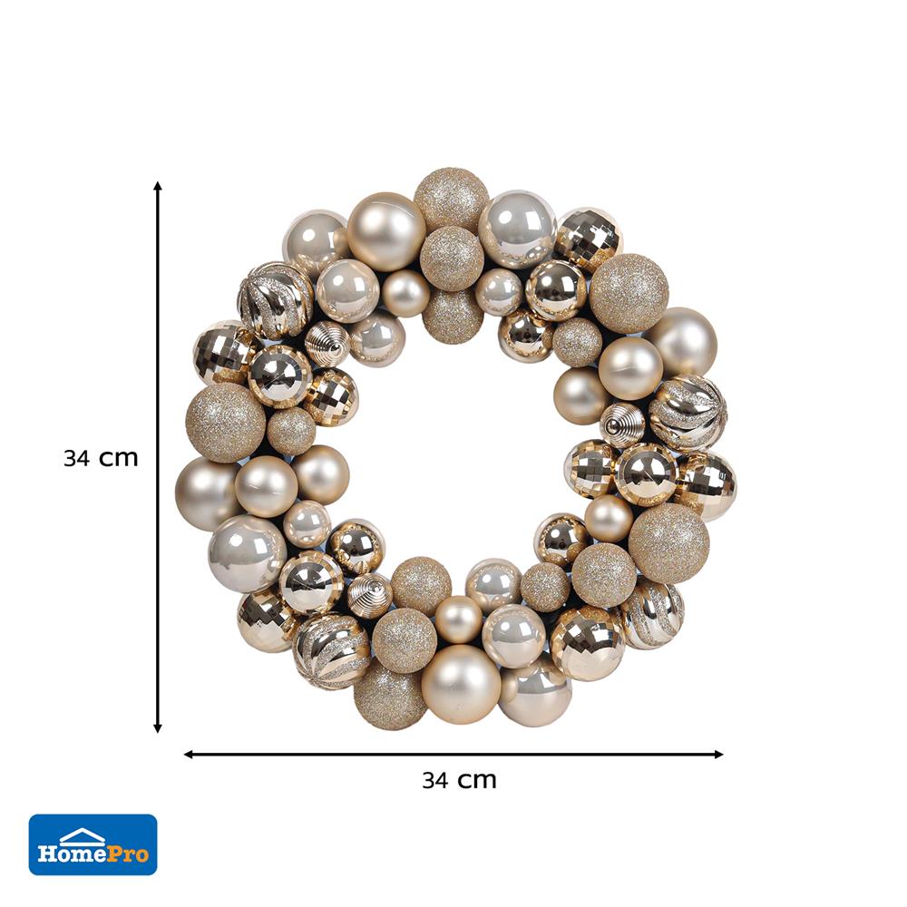 หรีดลูกบอลคริสต์มาส HOME LIVING STYLE 34x34 ซม. สีทอง