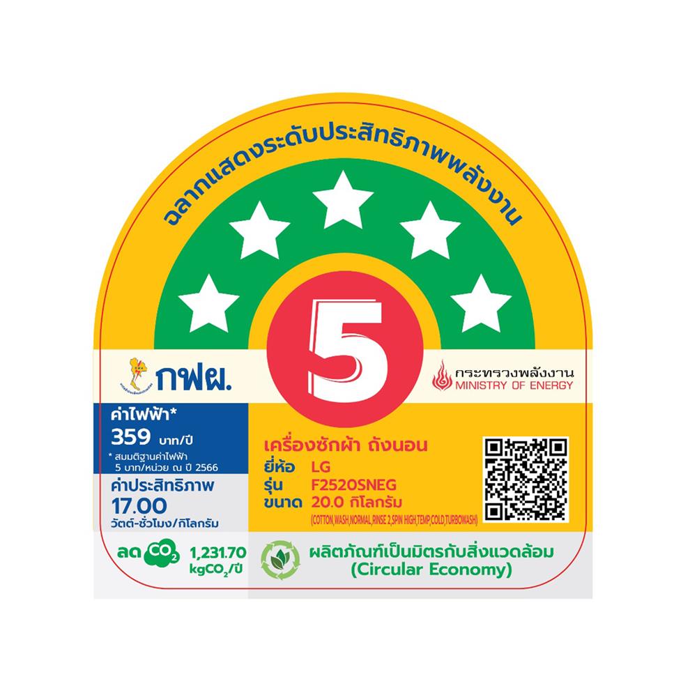 เครื่องซักผ้าฝาหน้า LG F2520SNEG 20 กก. 1100 RPM อินเวอร์เตอร์ สีเทาเข้ม