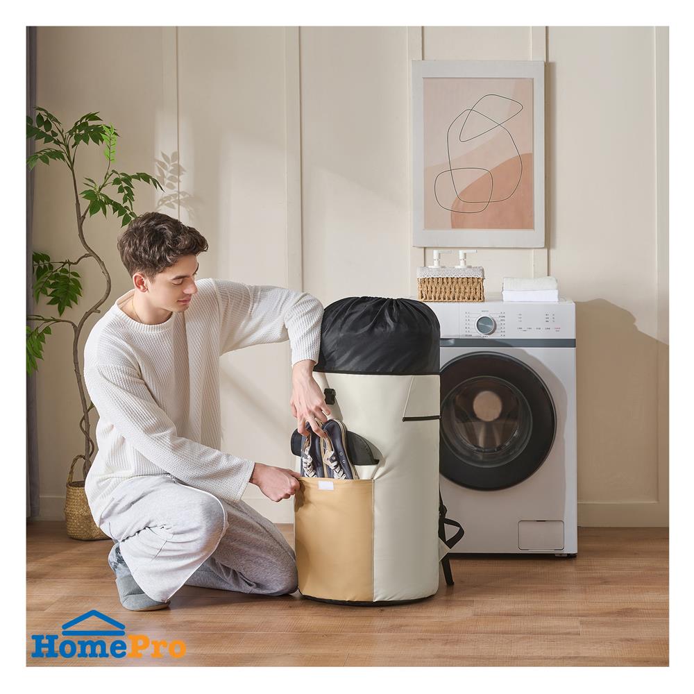 ถังผ้ากลมพร้อมขาตั้ง PLIM MOVA 40x67.5 ซม. สีเบจ