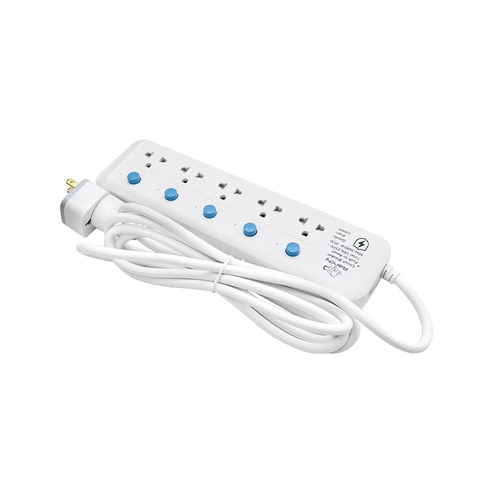 รางปลั๊กไฟ 5 ช่อง 5 สวิตซ์ กันฟ้าผ่า RANDY 815LP3 16 แอมป์ 3 เมตร สีขาว