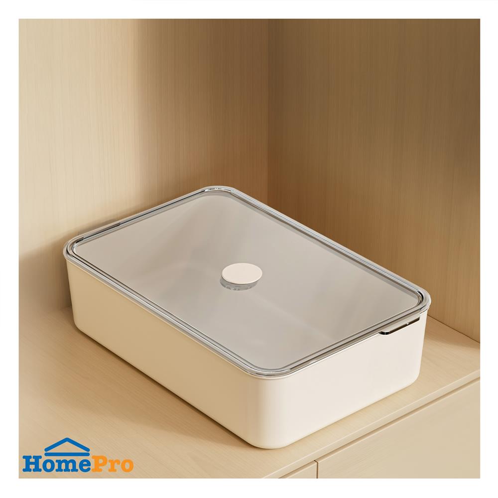 กล่องจัดเก็บผ้า มีฝา PLIM BRIX สีเบจ
