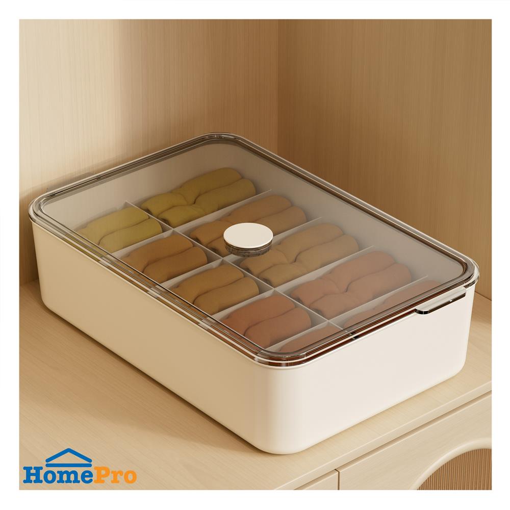 กล่องจัดเก็บผ้า มีฝา 10 ช่อง PLIM BRIX สีเบจ