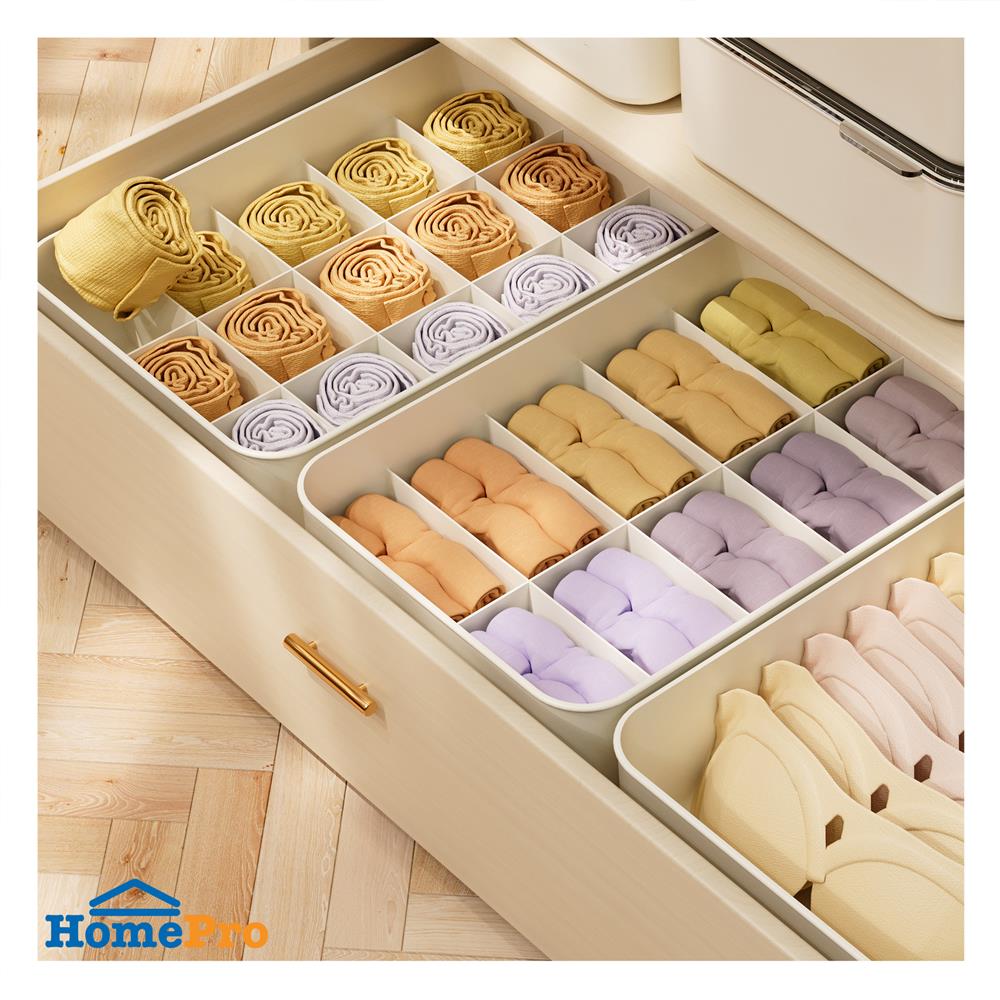 กล่องจัดเก็บผ้า มีฝา 10 ช่อง PLIM BRIX สีเบจ