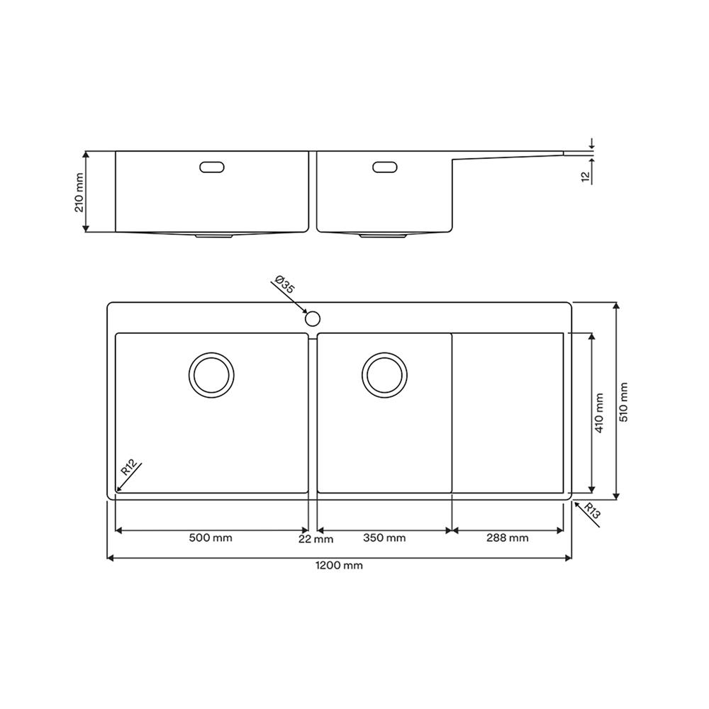 ซิงค์ฝัง 2 หลุม 1 ที่พัก FRANKE BXX221-10E LHD 120 ซม. สีเงิน