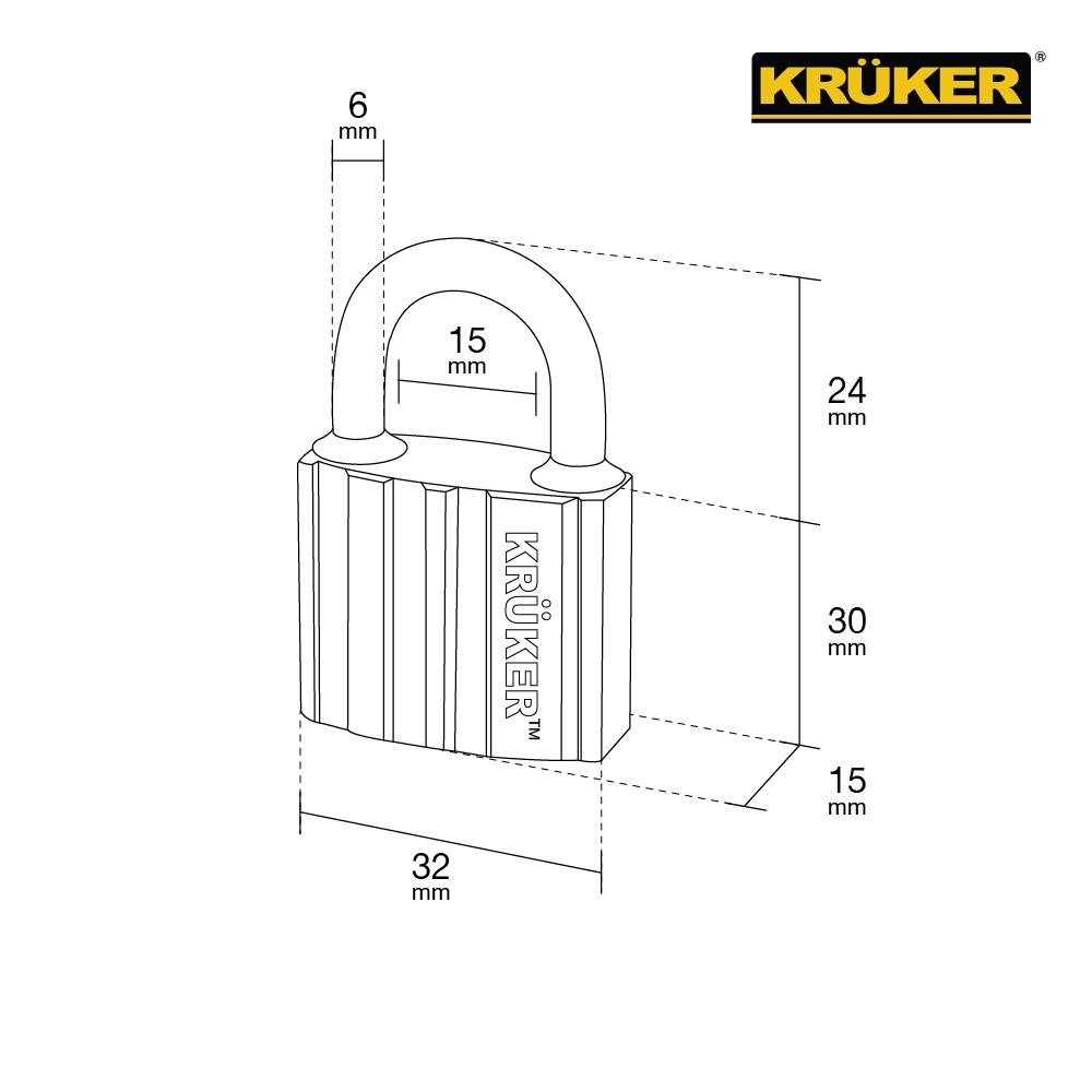 กุญแจ KRUKER KK-9397 32 มม. สีดำ