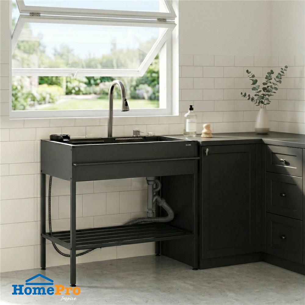 ซิงค์ขาตั้ง 1 หลุม KUCINE KURO8245 สีเทาดำ