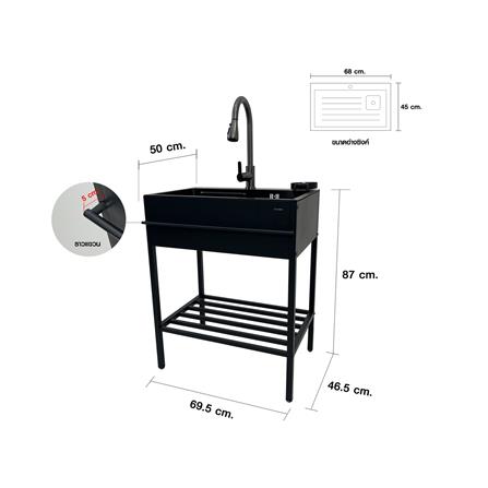 ซิงค์ขาตั้ง 1 หลุม KUCINE KURO6845 สีเทาดำ_6