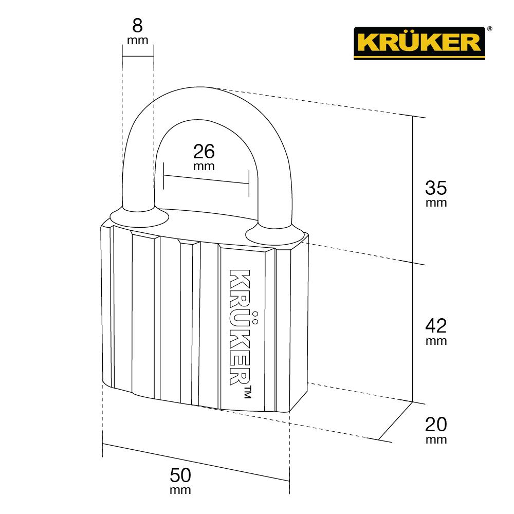 กุญแจ KRUKER KK-9399 50 มม. สีดำ