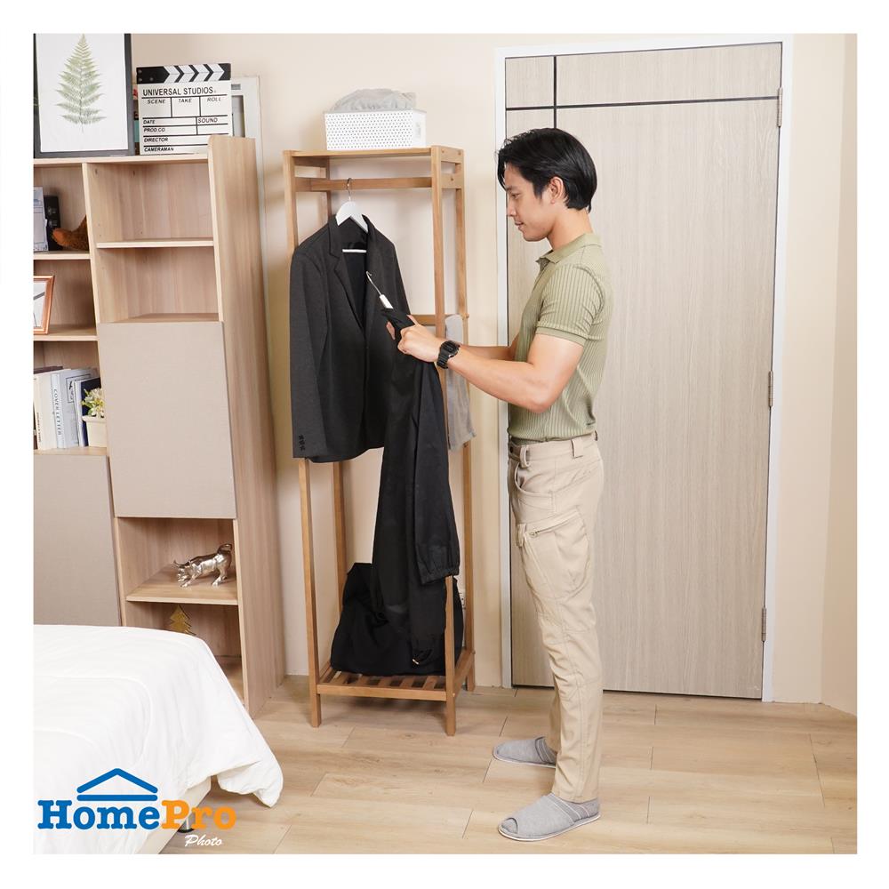 ราวแขวนผ้าไม้พร้อมชั้นวางของ 45 ซม. PLIM LIVARA สีมอคค่า