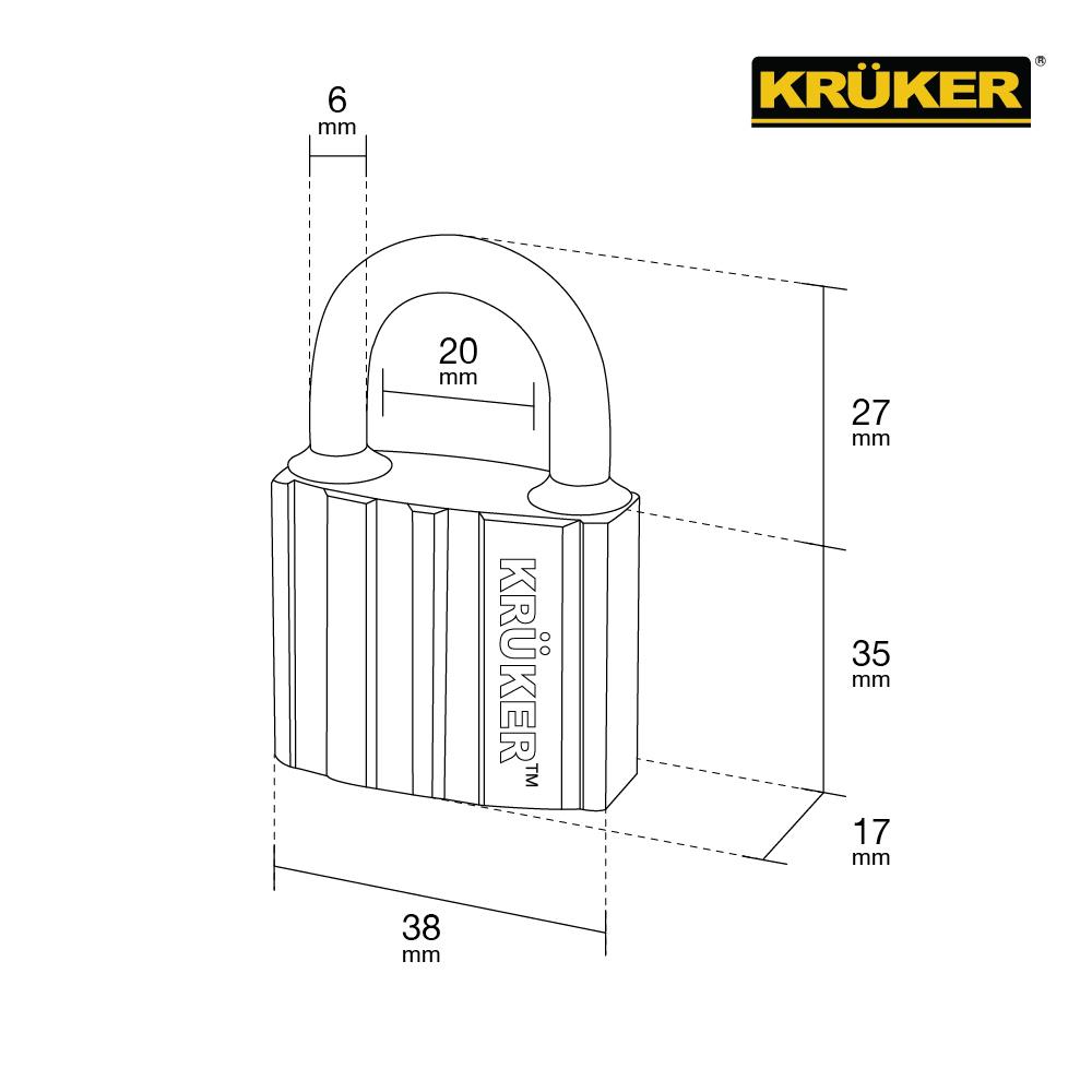 กุญแจ KRUKER KK-9398 38 มม. สีดำ
