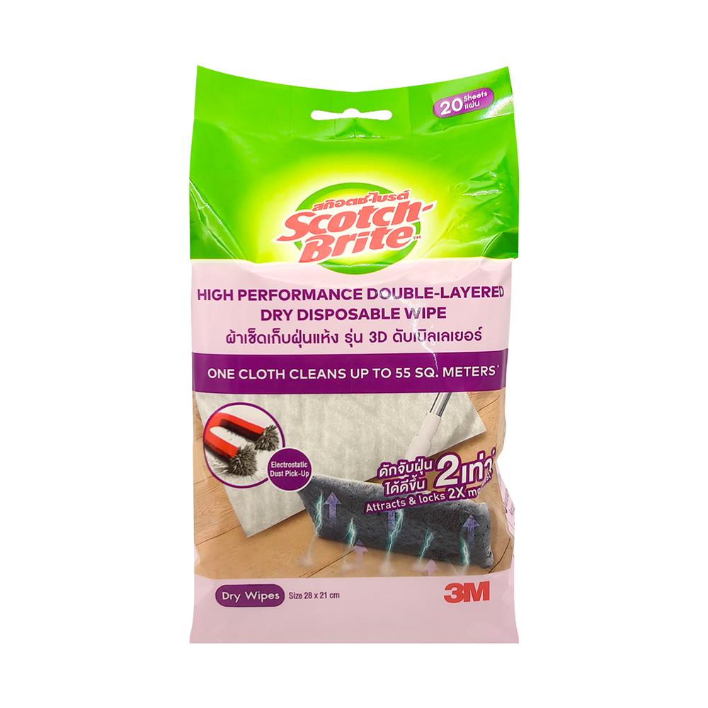 ผ้าเช็ดเก็บฝุ่นแห้ง SCOTCH-BRITE 3D ดับเบิลเลเยอร์ (แพ็ก 20 แผ่น)