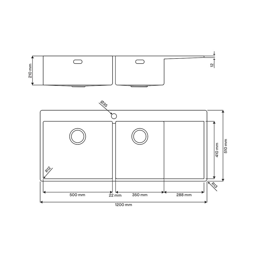 ซิงค์ฝัง 2 หลุม 1 ที่พัก FRANKE BXX221-11E RHD 120 ซม. สีเงิน