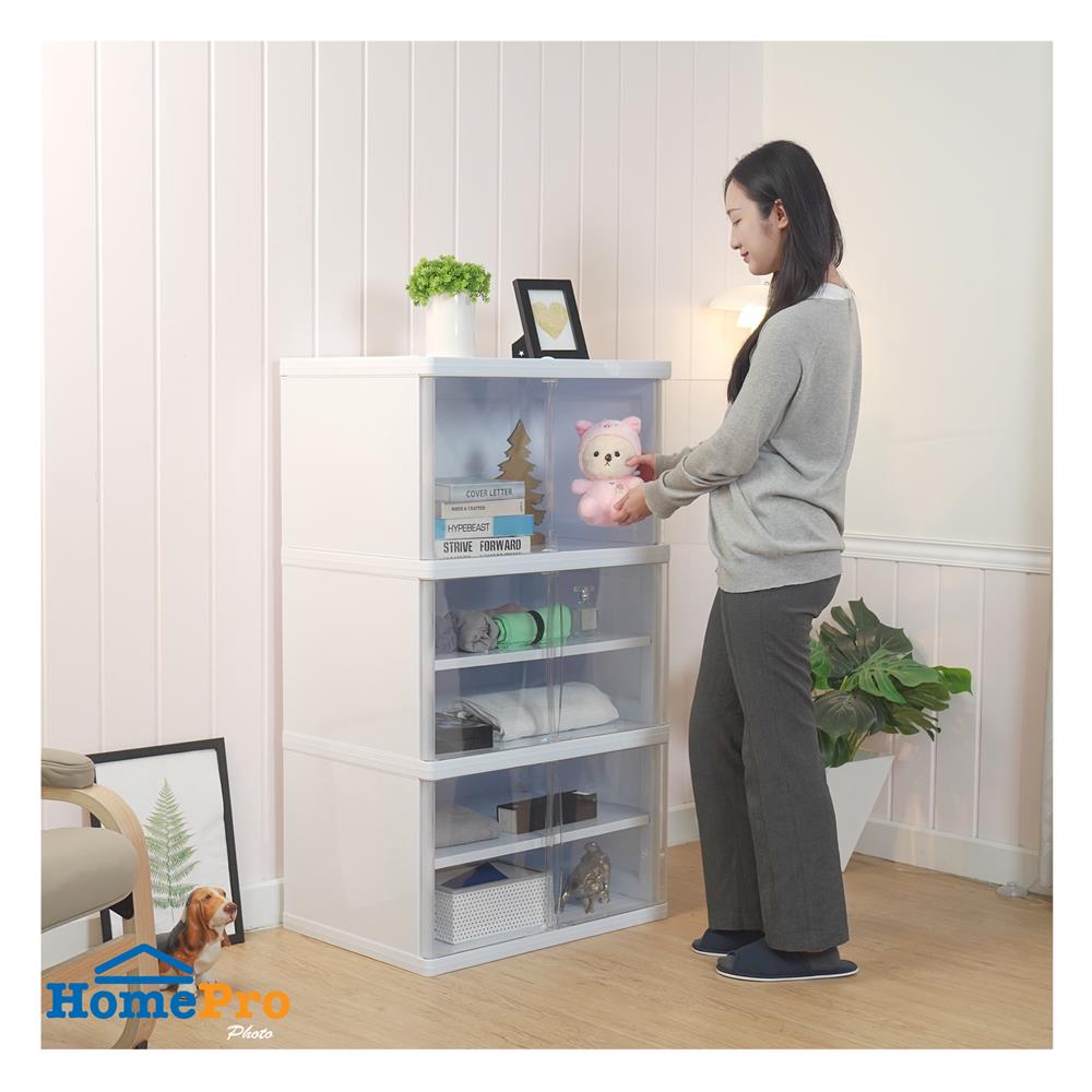 ตู้บานเปิด 3 ชั้น STACKO NOBI 70x50x122ซม. สีขาว/ใส