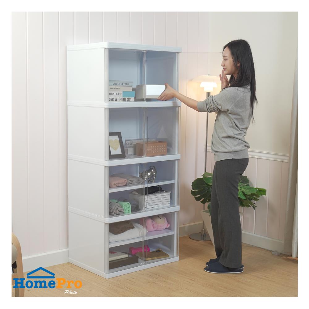 ตู้บานเปิด 4 ชั้น STACKO NOBI 70x50x162 ซม. สีขาว/ใส