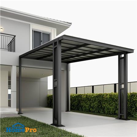 โรงจอดรถสำเร็จรูป หลังคาไวนิล ไม่มีรางน้ำฝน เสาตกแต่ง SUNSHIELD 3x5 เมตร_4