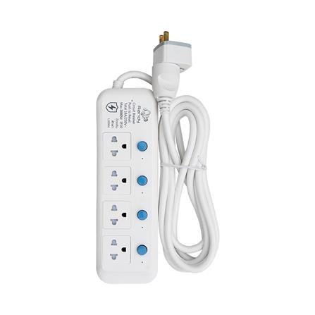 รางปลั๊กไฟ 4 ช่อง 4 สวิตซ์ กันฟ้าผ่า RANDY 814LP3 16 แอมป์ 3 เมตร สีขาว_1