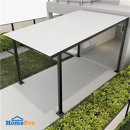 โรงจอดรถสำเร็จรูป หลังคาไวนิล ไม่มีรางน้ำฝน เสาธรรมดา SUNSHIELD 3x5 เมตร_0