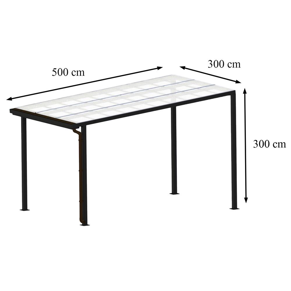 โรงจอดรถสำเร็จรูป หลังคาโพลีคาร์บอเนตแบบตัน มีรางน้ำฝน เสาธรรมดา SUNSHIELD 3x5 เมตร สีใส