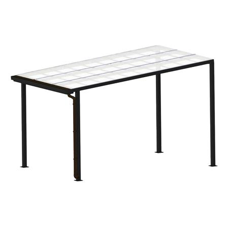 โรงจอดรถสำเร็จรูป หลังคาโพลีคาร์บอเนตแบบตัน มีรางน้ำฝน เสาธรรมดา SUNSHIELD 3x5 เมตร สีใส_1