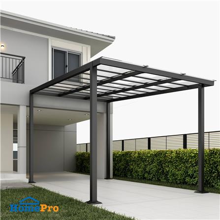 โรงจอดรถสำเร็จรูป หลังคาโพลีคาร์บอเนตแบบตัน ไม่มีรางน้ำฝน เสาธรรมดา SUNSHIELD 3x5 เมตร สีใส_4