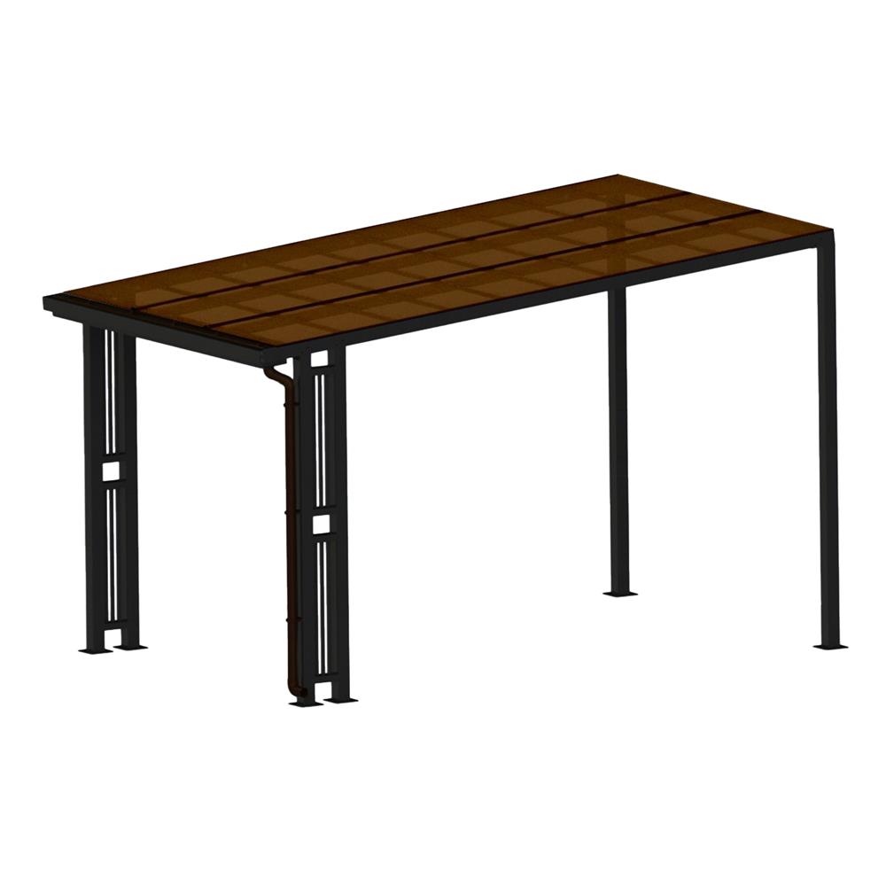 โรงจอดรถสำเร็จรูป หลังคาโพลีคาร์บอเนตแบบตัน มีรางน้ำฝน เสาตกแต่ง SUNSHIELD 3x5 เมตร สีน้ำตาล