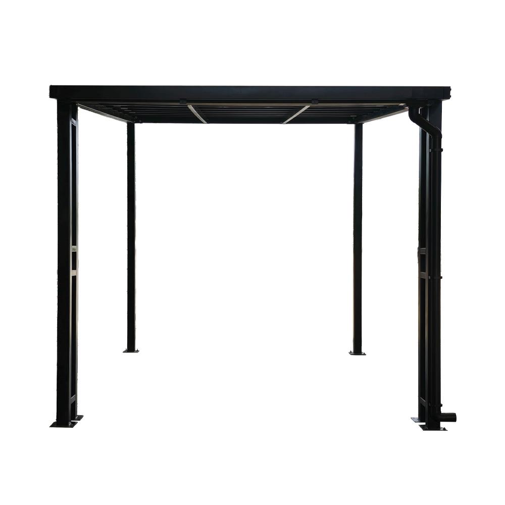 โรงจอดรถสำเร็จรูป หลังคาโพลีคาร์บอเนตแบบตัน มีรางน้ำฝน เสาตกแต่ง SUNSHIELD 3x5 เมตร สีน้ำตาล