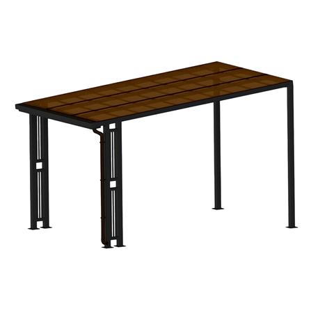 โรงจอดรถสำเร็จรูป หลังคาโพลีคาร์บอเนตแบบตัน มีรางน้ำฝน เสาตกแต่ง SUNSHIELD 3x5 เมตร สีน้ำตาล_1