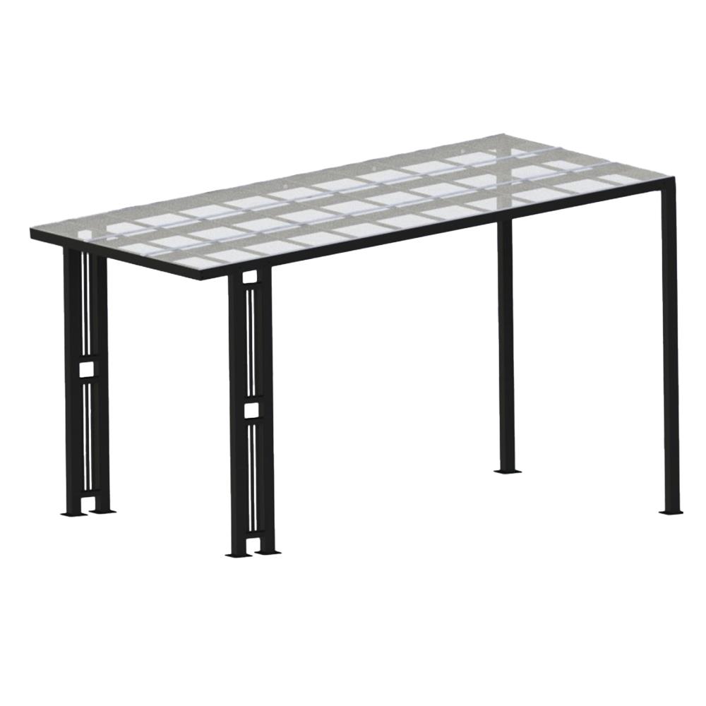 โรงจอดรถสำเร็จรูป หลังคาโพลีคาร์บอเนตแบบตัน ไม่มีรางน้ำฝน เสาตกแต่ง SUNSHIELD 3x5 เมตร สีใส