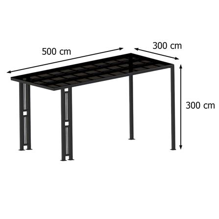 โรงจอดรถสำเร็จรูป หลังคาโพลีคาร์บอเนตแบบตัน ไม่มีรางน้ำฝน เสาตกแต่ง SUNSHIELD 3x5 เมตร สีเทา_6
