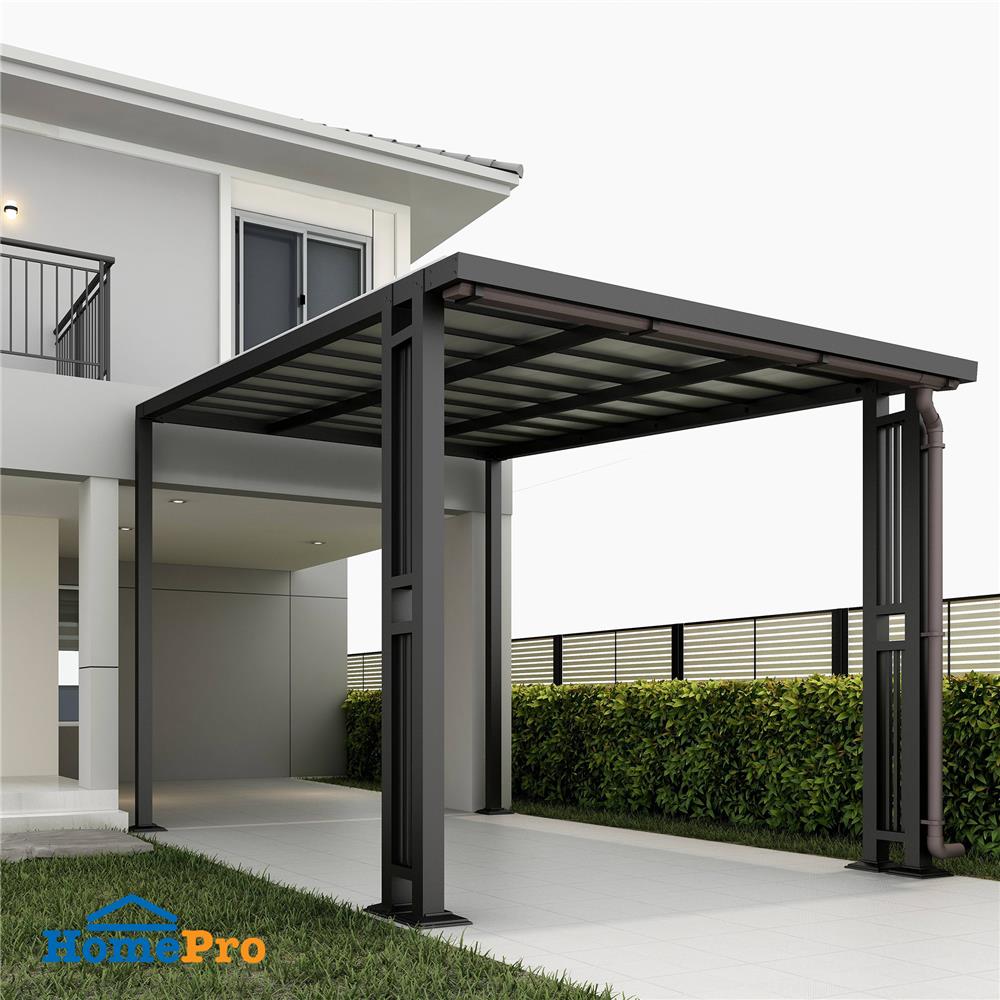 โรงจอดรถสำเร็จรูป หลังคาไวนิล มีรางน้ำฝน เสาตกแต่ง SUNSHIELD 3x5 เมตร