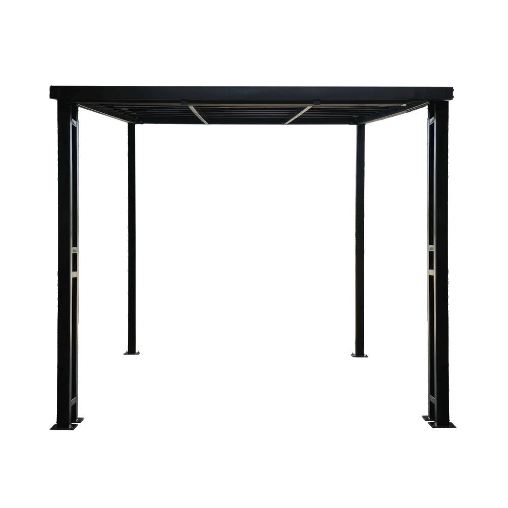 โรงจอดรถสำเร็จรูป หลังคาโพลีคาร์บอเนตแบบตัน ไม่มีรางน้ำฝน เสาตกแต่ง SUNSHIELD 3x5 เมตร สีน้ำตาล