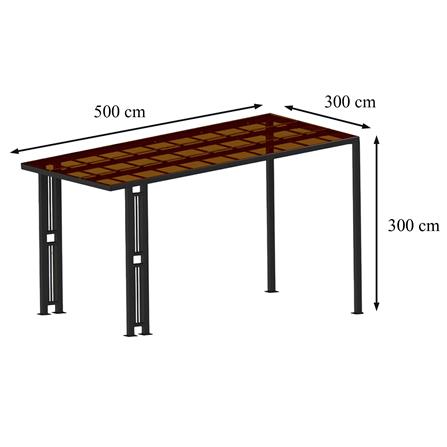 โรงจอดรถสำเร็จรูป หลังคาโพลีคาร์บอเนตแบบตัน ไม่มีรางน้ำฝน เสาตกแต่ง SUNSHIELD 3x5 เมตร สีน้ำตาล_5