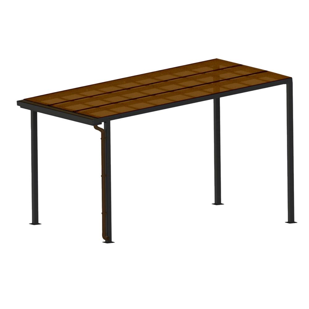 โรงจอดรถสำเร็จรูป หลังคาโพลีคาร์บอเนตแบบตัน มีรางน้ำฝน เสาธรรมดา SUNSHIELD 3x5 เมตร สีน้ำตาล