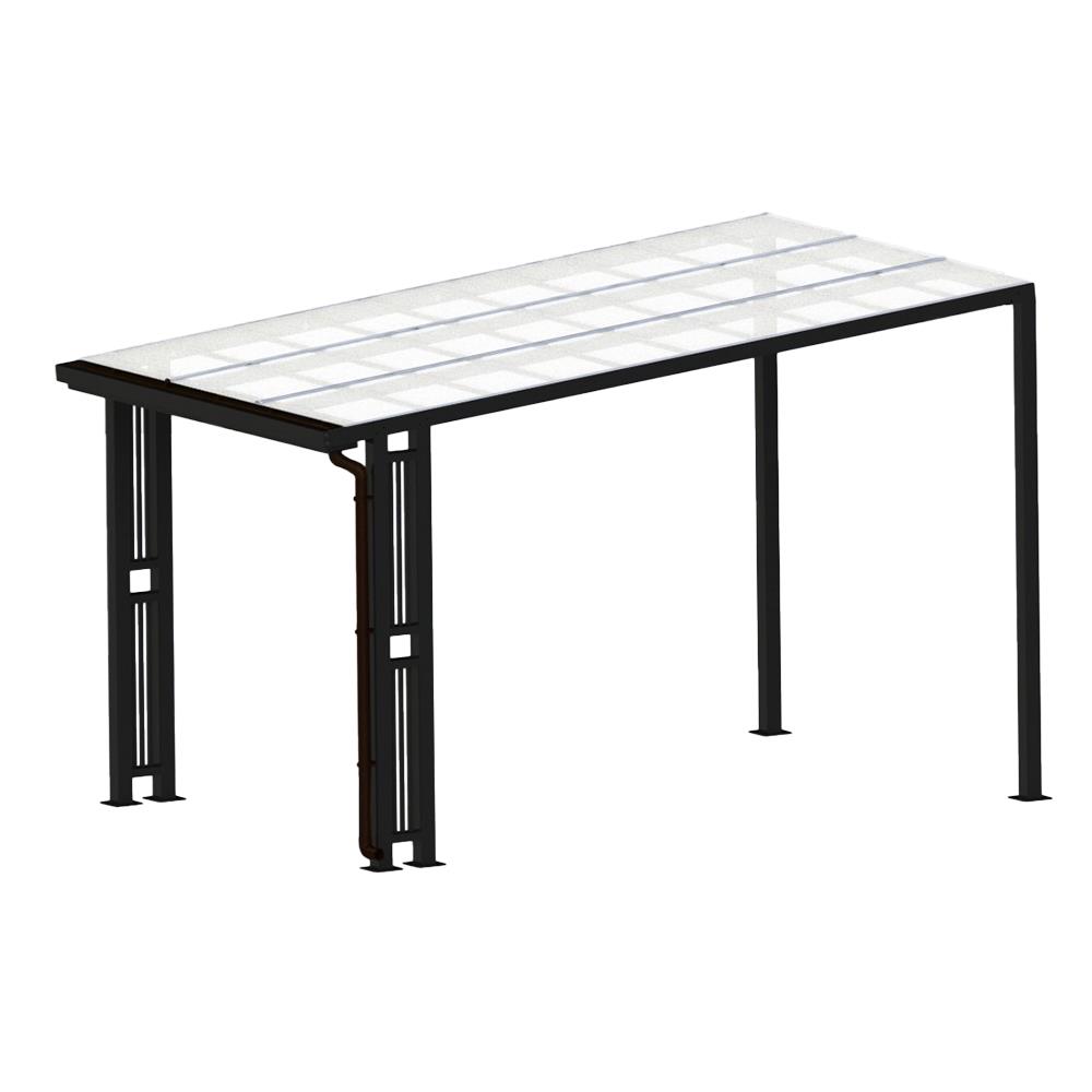 โรงจอดรถสำเร็จรูป หลังคาโพลีคาร์บอเนตแบบตัน มีรางน้ำฝน เสาตกแต่ง SUNSHIELD 3x5 เมตร สีใส