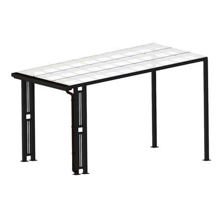 โรงจอดรถสำเร็จรูป หลังคาโพลีคาร์บอเนตแบบตัน มีรางน้ำฝน เสาตกแต่ง SUNSHIELD 3x5 เมตร สีใส_1