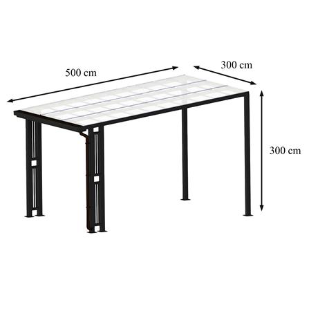 โรงจอดรถสำเร็จรูป หลังคาโพลีคาร์บอเนตแบบตัน มีรางน้ำฝน เสาตกแต่ง SUNSHIELD 3x5 เมตร สีใส_6