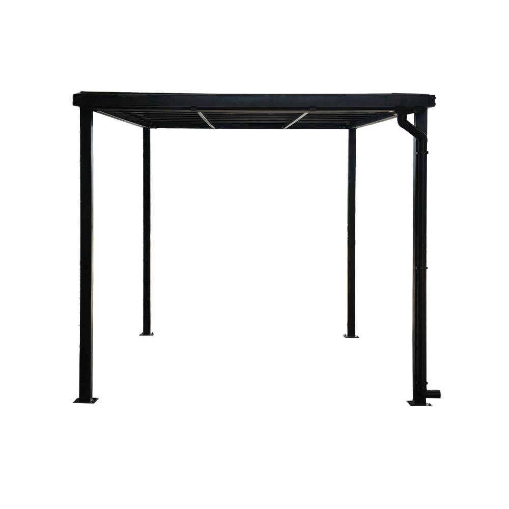 โรงจอดรถสำเร็จรูป หลังคาโพลีคาร์บอเนตแบบตัน มีรางน้ำฝน เสาธรรมดา SUNSHIELD 3x5 เมตร สีเทา