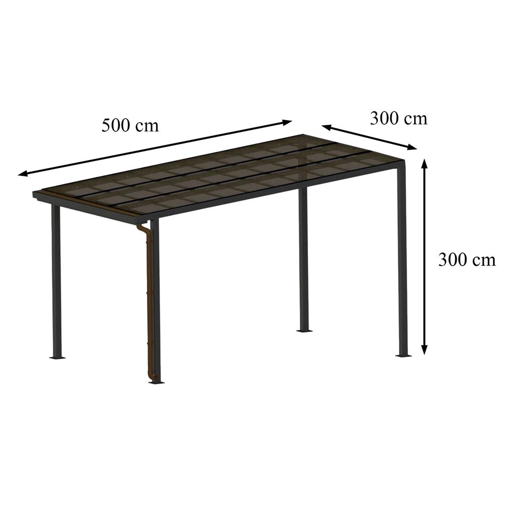 โรงจอดรถสำเร็จรูป หลังคาโพลีคาร์บอเนตแบบตัน มีรางน้ำฝน เสาธรรมดา SUNSHIELD 3x5 เมตร สีเทา